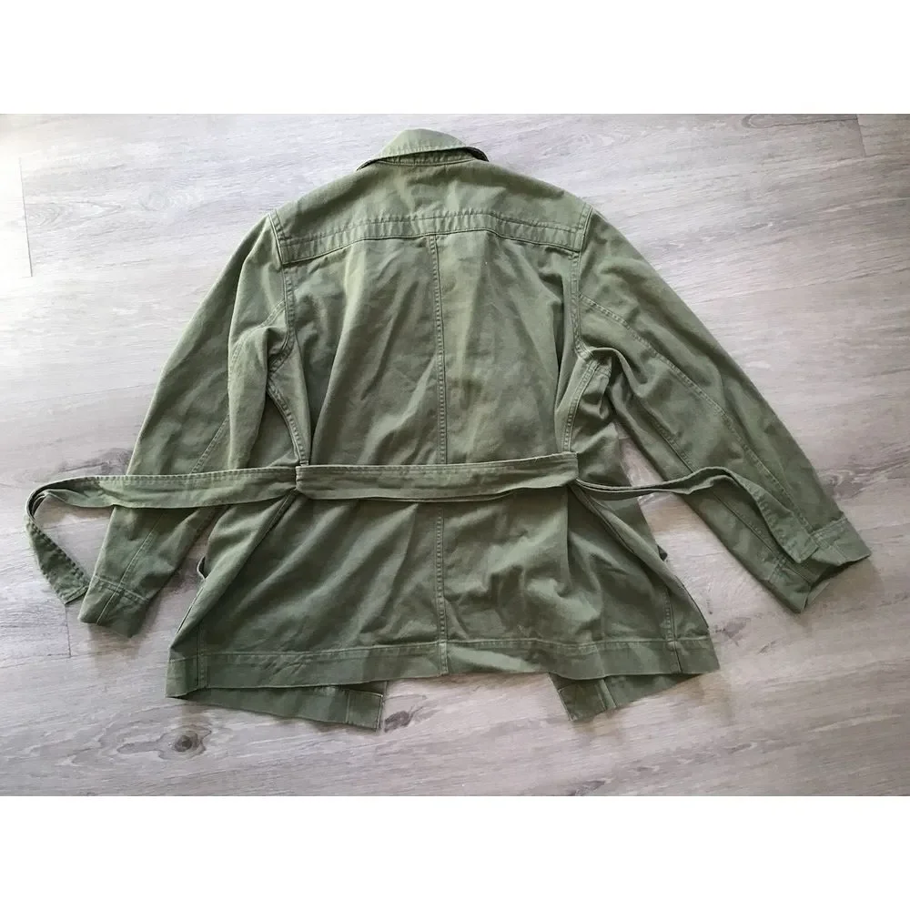Free Assembly‎ Women's Button Front Belted Utility Jacket Olive Green Size 2XL